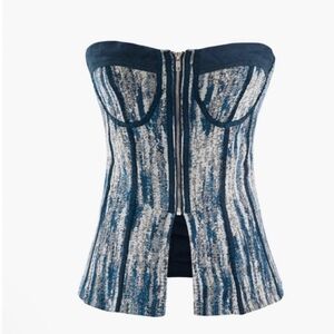 Denim Zip Front Strapless Corset Top